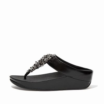 Fitflop Women's RUMBA Beaded Toe-Post Sandals - Black, EG7109428